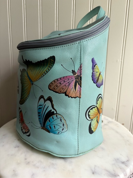 Anuschka Hand-Painted Genuine Leather Bucket Backpack Purse Blue Butterfly Bag main image 12